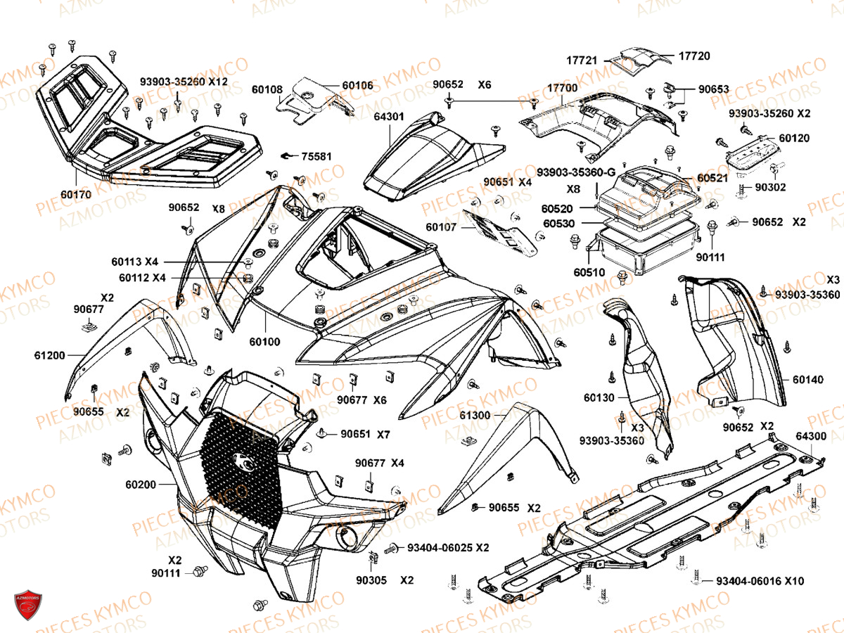 Carenages Avant KYMCO Pièces MXU 700I IRS 4T T3B (LAADQD/LAADQE)