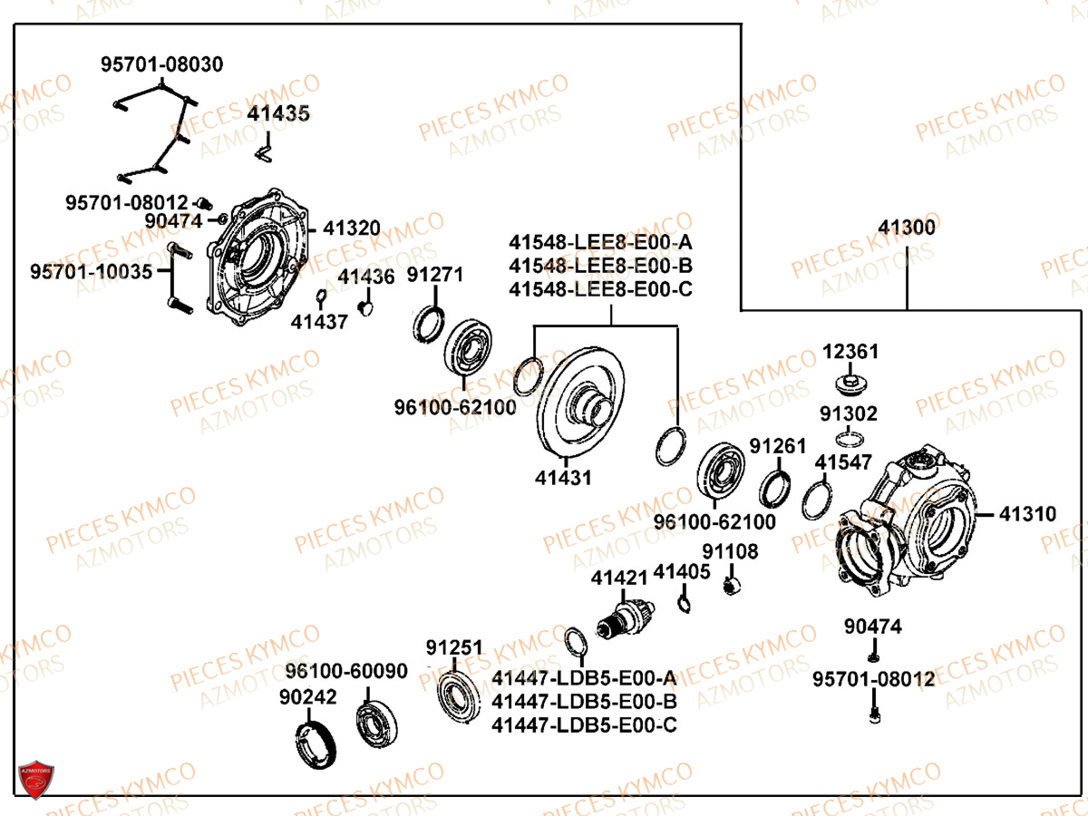 DIFFERENTIEL_ARRIERE KYMCO Toutes les pieces origine pour votre tout nouveau MXU 700 T3B le nouveau de la gamme KYMCO en Homologation T sans EPS. Plus ergonomique pour profiter à 100% des randonnées les plus audacieuses, même en duo. Ce quad au gabarit impressionnant offre une excellente motricité et un nouveau design. Il ne reste qu`à choisir entre deux coloris exclusifs votre concessionnaire azmotors vous livre chez vous toutes les pieces et accessoires pour votre MXU 700 EPS T3B