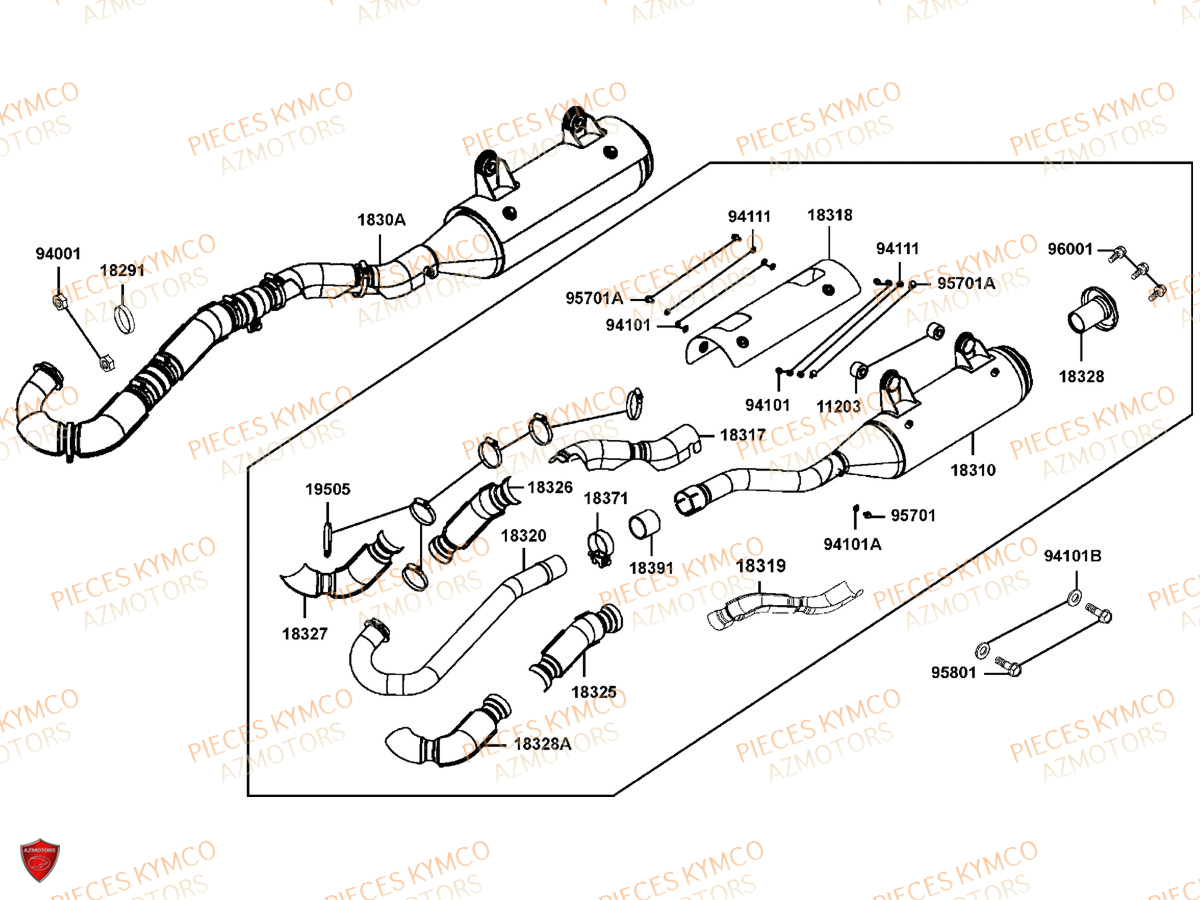 Echappement KYMCO Pièces MXU 700I IRS 4T T3B (LAADQD/LAADQE)
