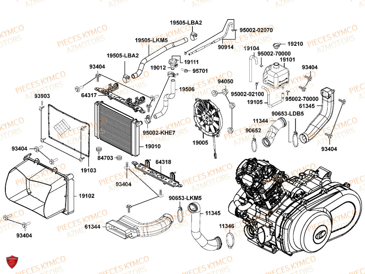 Refroidissement KYMCO Pièces MXU 700I IRS 4T T3B (LAADQD/LAADQE)
