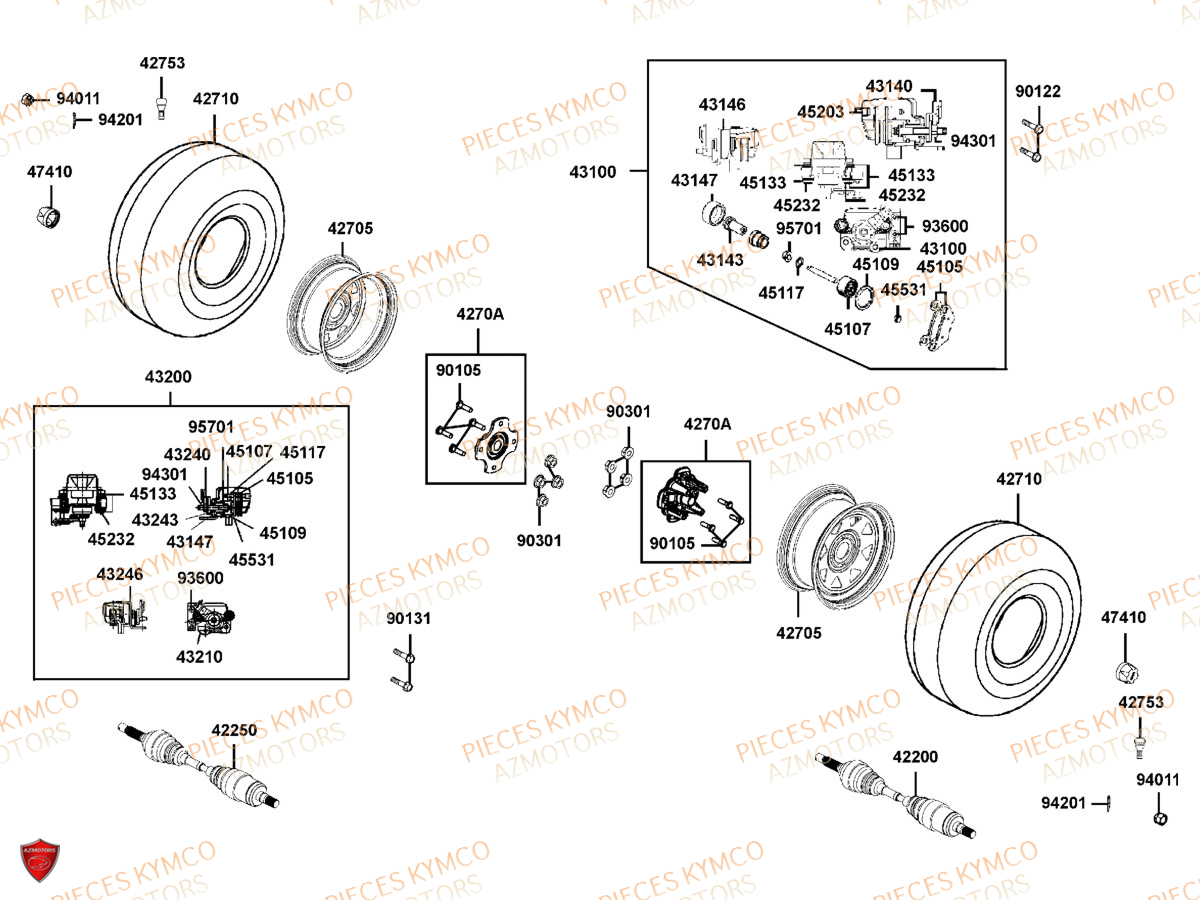 ROUES_ARRIERE KYMCO Toutes les pieces origine pour votre tout nouveau MXU 700 T3B le nouveau de la gamme KYMCO en Homologation T sans EPS. Plus ergonomique pour profiter à 100% des randonnées les plus audacieuses, même en duo. Ce quad au gabarit impressionnant offre une excellente motricité et un nouveau design. Il ne reste qu`à choisir entre deux coloris exclusifs votre concessionnaire azmotors vous livre chez vous toutes les pieces et accessoires pour votre MXU 700 EPS T3B