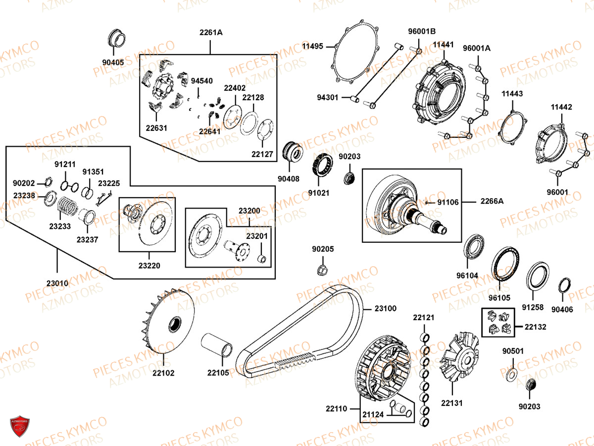 Variateur KYMCO Pièces MXU 700I IRS 4T T3B (LAADQD/LAADQE)