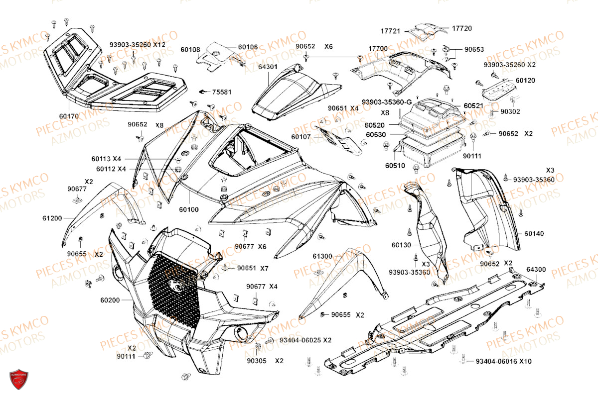 CARENAGES_AVANT KYMCO Toutes les pieces origine pour votre tout nouveau MXU 700 T3B le nouveau de la gamme KYMCO en Homologation T sans EPS. Plus ergonomique pour profiter à 100% des randonnées les plus audacieuses, même en duo. Ce quad au gabarit impressionnant offre une excellente motricité et un nouveau design. Il ne reste qu`à choisir entre deux coloris exclusifs votre concessionnaire azmotors vous livre chez vous toutes les pieces et accessoires pour votre MXU 700I IRS EPS T3B