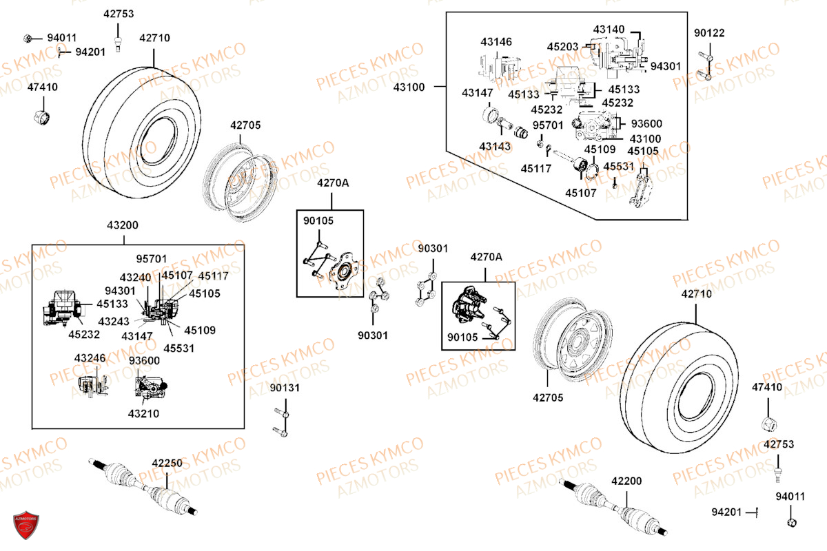 ROUES_ARRIERE KYMCO Toutes les pieces origine pour votre tout nouveau MXU 700 T3B le nouveau de la gamme KYMCO en Homologation T sans EPS. Plus ergonomique pour profiter à 100% des randonnées les plus audacieuses, même en duo. Ce quad au gabarit impressionnant offre une excellente motricité et un nouveau design. Il ne reste qu`à choisir entre deux coloris exclusifs votre concessionnaire azmotors vous livre chez vous toutes les pieces et accessoires pour votre MXU 700I IRS EPS T3B