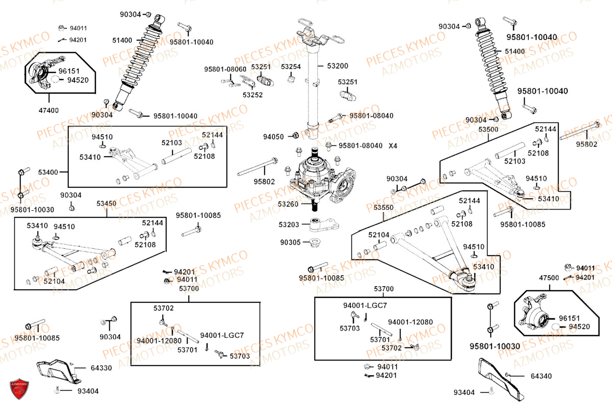 SUSPENSION_AVANT KYMCO Toutes les pieces origine pour votre tout nouveau MXU 700 T3B le nouveau de la gamme KYMCO en Homologation T sans EPS. Plus ergonomique pour profiter à 100% des randonnées les plus audacieuses, même en duo. Ce quad au gabarit impressionnant offre une excellente motricité et un nouveau design. Il ne reste qu`à choisir entre deux coloris exclusifs votre concessionnaire azmotors vous livre chez vous toutes les pieces et accessoires pour votre MXU 700I IRS EPS T3B