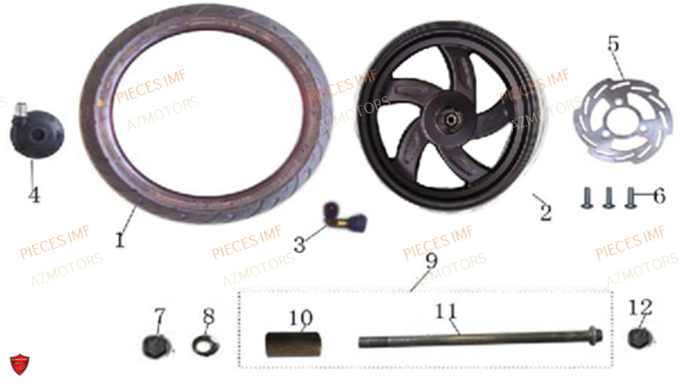 Roue Avant AZMOTORS PIECES NEWPACH 4T 12P EURO 5
