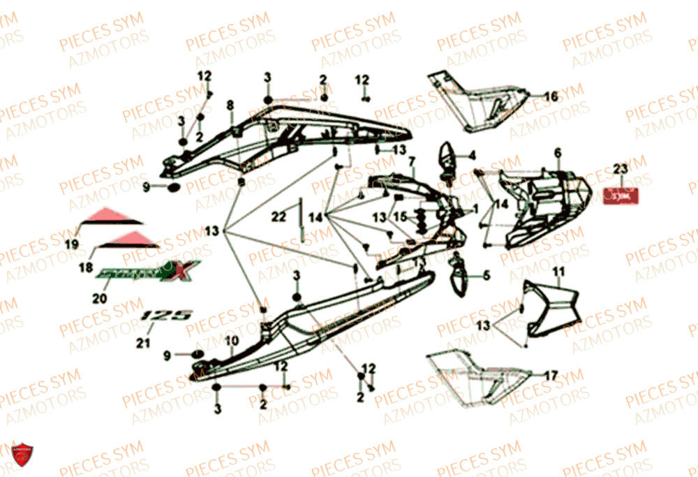Carenages Arrieres Feu Arriere SYM Pièces NH-X 125I - ME12B1-EU (2019)