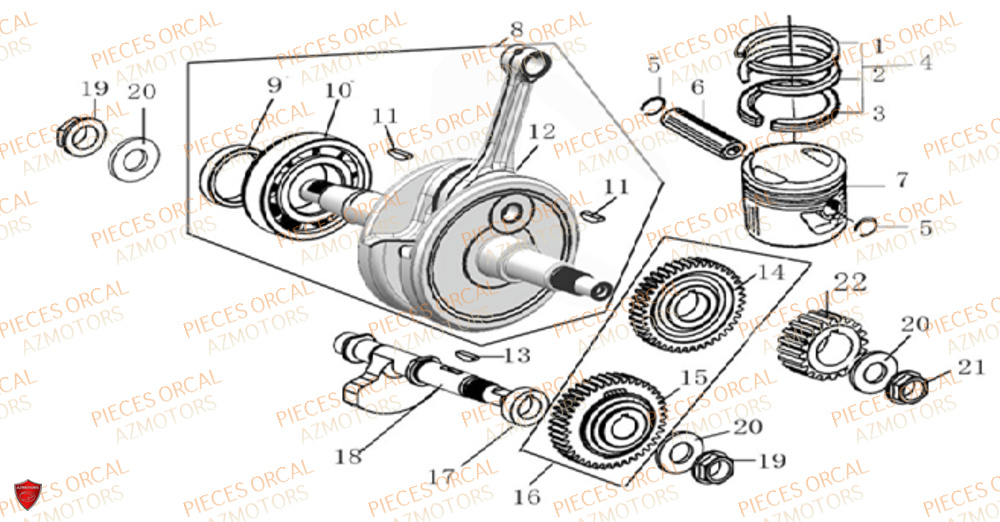 Piston Vilebrequin ORCAL Pièces Orcal NK01 125cc 