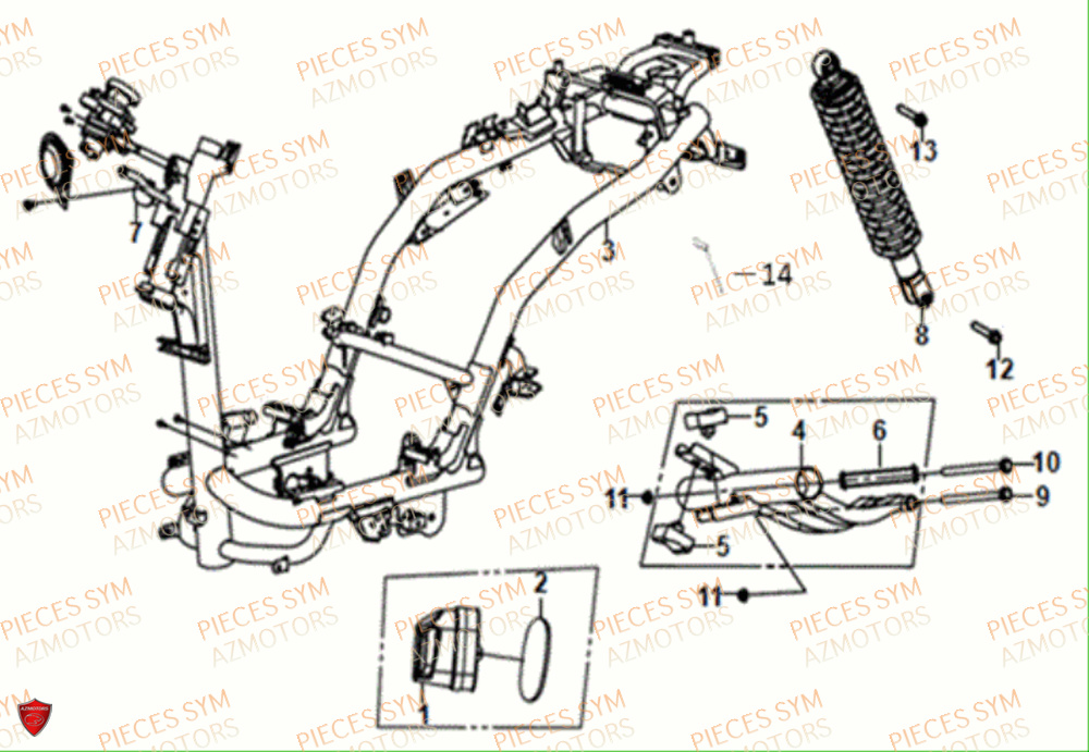 Chassis SYM Pièces ORBIT 50 III - XE05W1-EU (2018-2020)