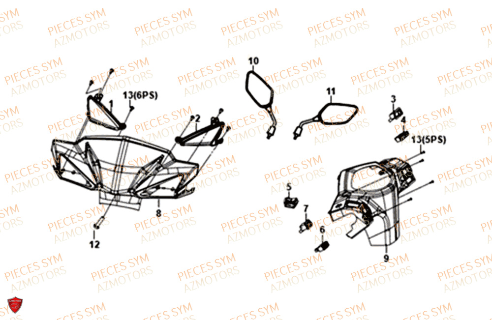 Couvre Guidon SYM Pièces ORBIT 50 III - XE05W1-EU (2018-2020)