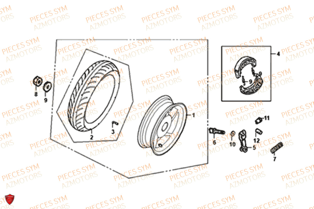 Roue Arriere SYM Pièces ORBIT 50 III - XE05W1-EU (2018-2020)
