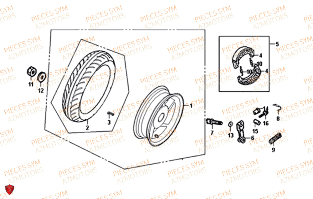 Roue Arriere SYM Pièces ORBIT 50 II - AE05W8-EU (2018-2020)