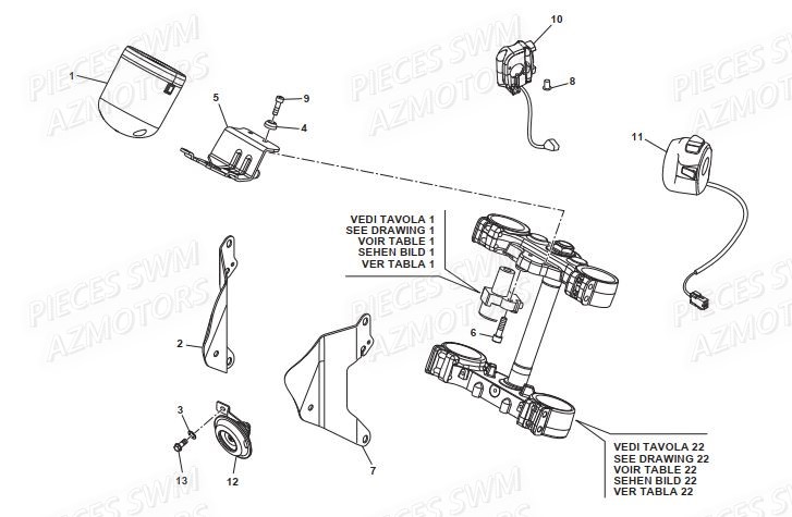 Commandes Guidon SWM Pieces SWM Origine OUTLAW 125 E4(2019)
