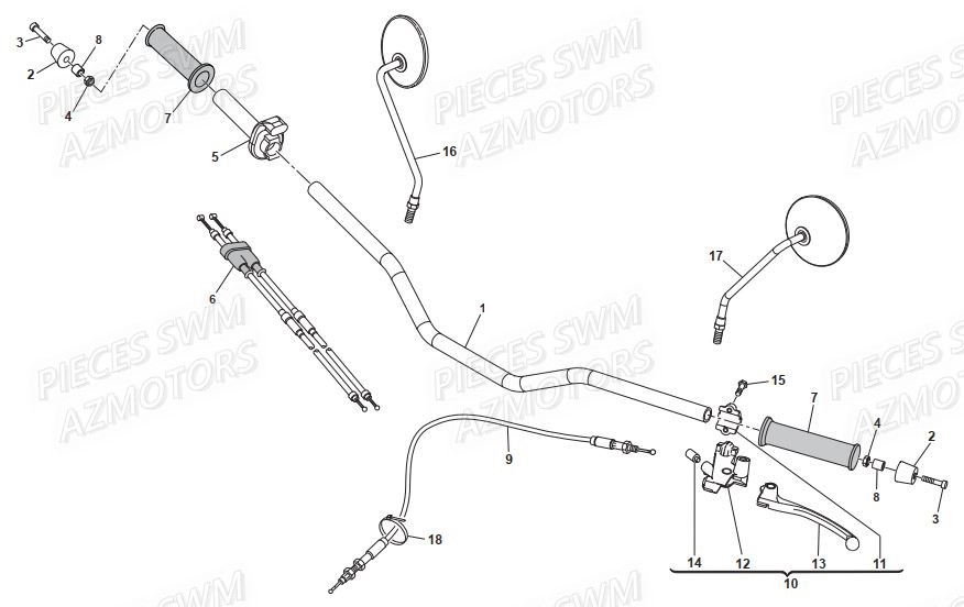 GUIDON SWM Pieces SWM Origine OUTLAW 500 E4(2019)