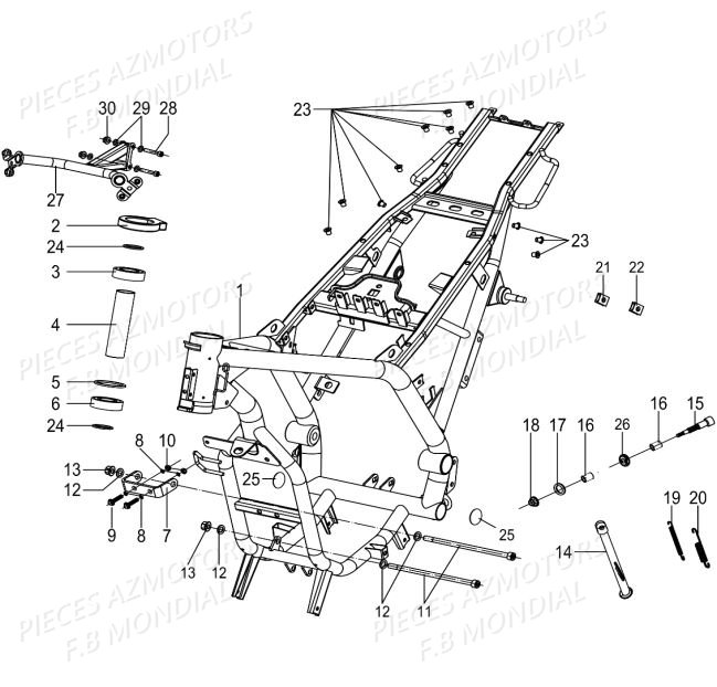 Cadre Bequille Laterale FB MONDIAL Pieces PAGANI 125 ABS EURO4 FB Mondial Origine