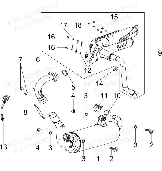 Echappement FB MONDIAL Pieces PAGANI 125 ABS EURO4 FB Mondial Origine