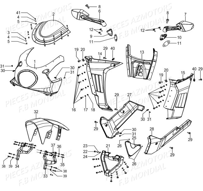 Elements De Carrosserie FB MONDIAL Pieces PAGANI 125 ABS EURO4 FB Mondial Origine