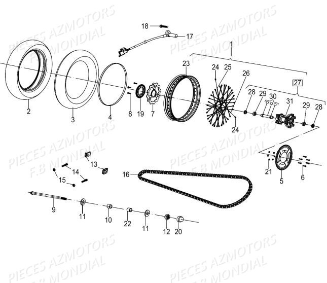 Jante Arriere FB MONDIAL Pieces PAGANI 125 ABS EURO4 FB Mondial Origine