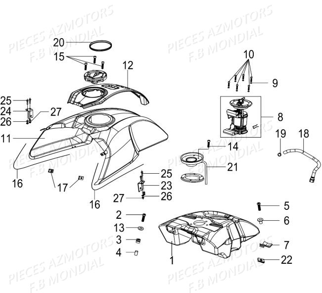 Reservoir De Carburant FB MONDIAL Pieces PAGANI 125 ABS EURO4 FB Mondial Origine