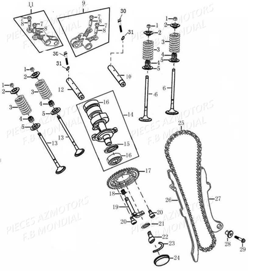 ARBRE_A_CAME_SOUPAPES FB MONDIAL Pieces PAGANI SC 300 ABS EU IV Mondial Origine