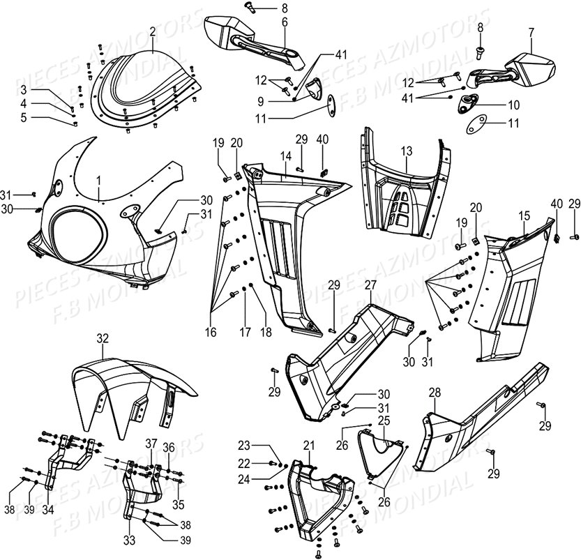 Bulle Retroviseurs Carenages FB MONDIAL Pieces PAGANI SC 300 ABS EU IV Mondial Origine