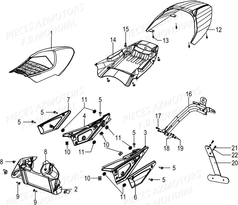 Carenages Arriere Selle AZMOTORS Pieces PAGANI SC 300 ABS EU IV Mondial Origine