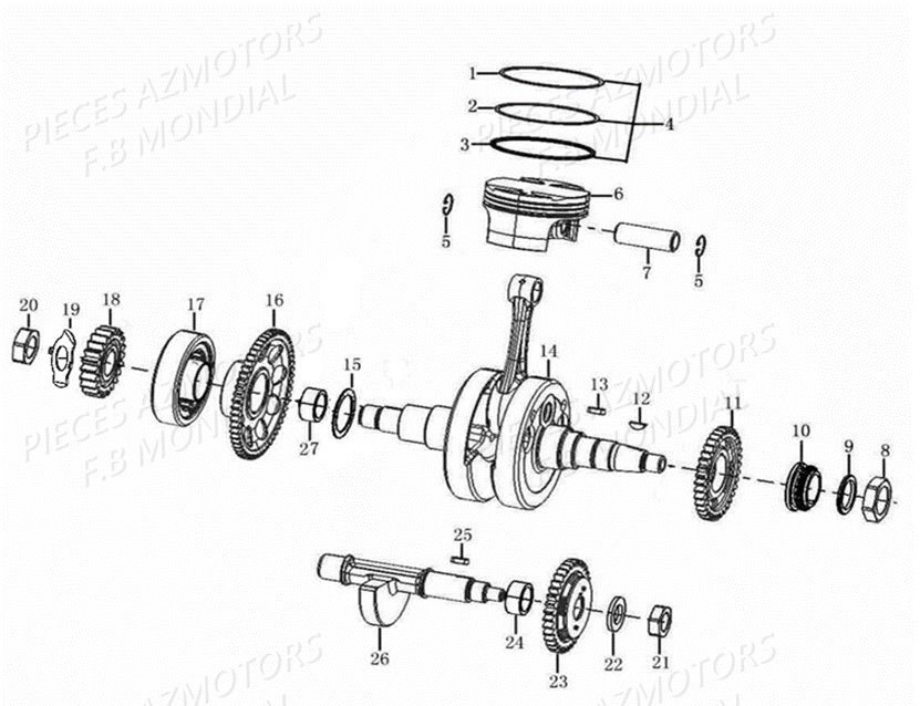 Piston Vilebrequin FB MONDIAL Pieces PAGANI SC 300 ABS EU IV Mondial Origine