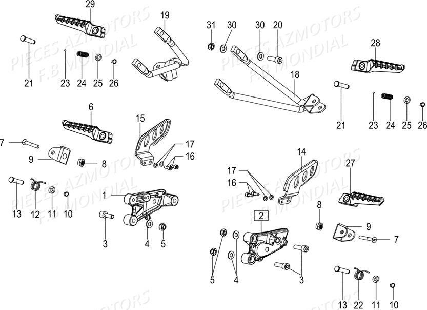 Repose Pieds FB MONDIAL Pieces PAGANI SC 300 ABS EU IV Mondial Origine