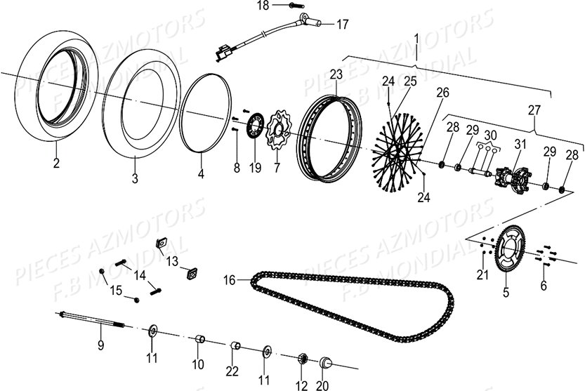 ROUE_ARRIERE FB MONDIAL Pieces PAGANI SC 300 ABS EU IV Mondial Origine