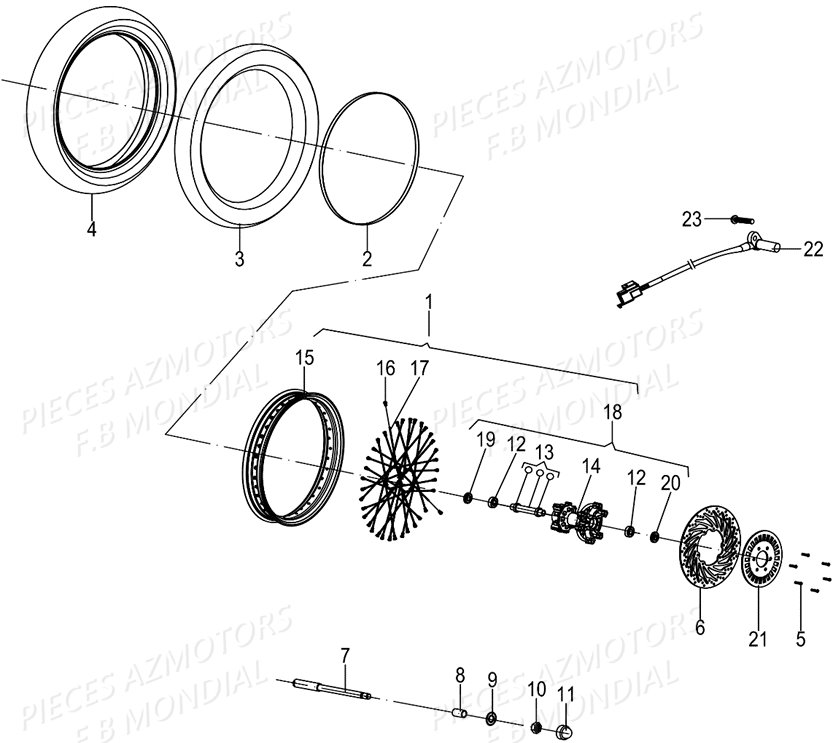 Roue Avant AZMOTORS Pieces PAGANI SC 300 ABS EU IV Mondial Origine