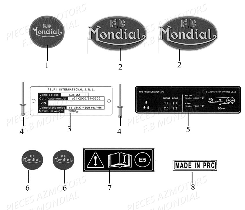 Stickers Logo FB MONDIAL Pieces PAGANI SC 300 ABS EU IV Mondial Origine