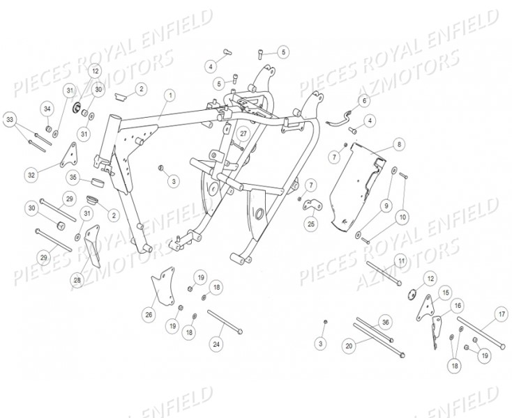 CADRE_1 ROYAL ENFIELD Pieces ROYAL ENFIELD CLASSIC PEGASUS 500 (E4) BROWN (2018)