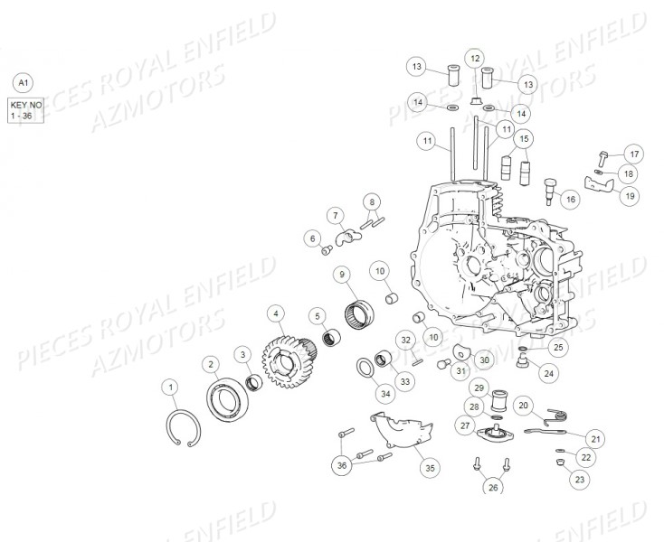 Ensemble Carter Moteur Droit ROYAL ENFIELD Pieces ROYAL ENFIELD CLASSIC PEGASUS 500 (E4) OLIVE DRAB GREEN (2018)