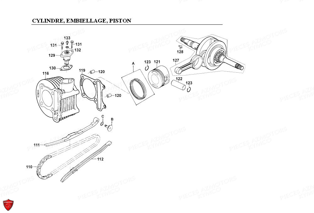EMBIELLAGE_CYLINDRE_PISTON KYMCO Pièces Scooter Kymco PEOPLE 125 4T EURO II (BA25AB)