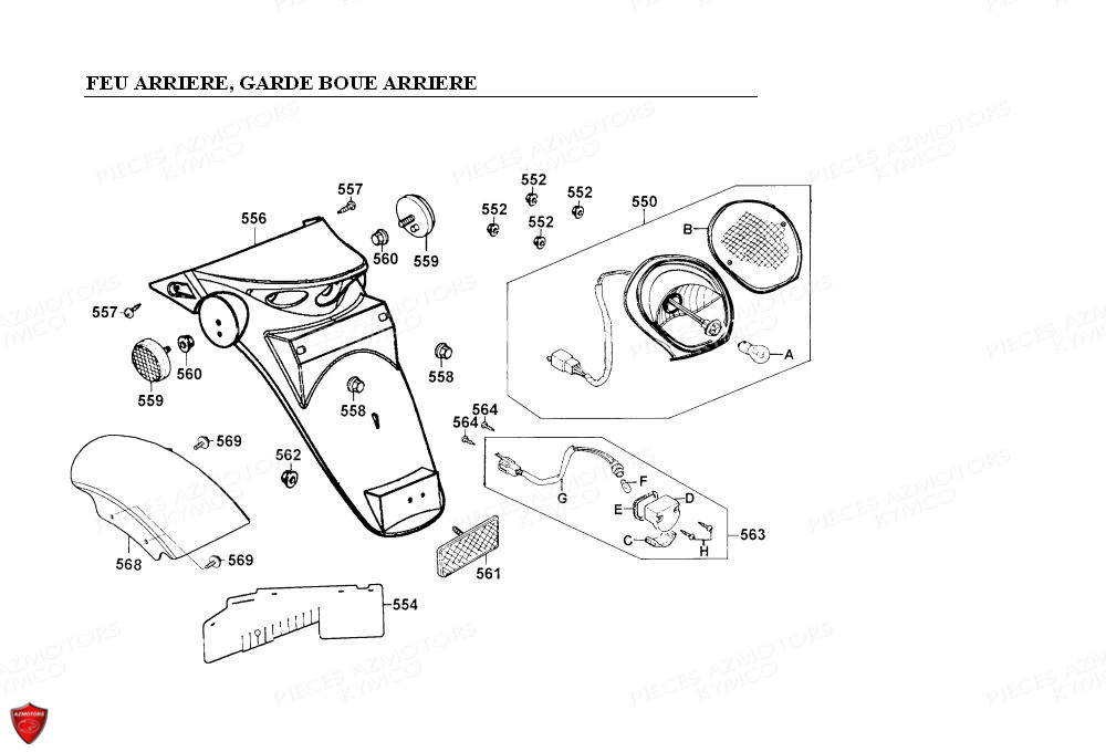 Feux Arrieres Gardes Boue Arrieres KYMCO Pièces Scooter Kymco PEOPLE 125 4T EURO II (BA25AB)