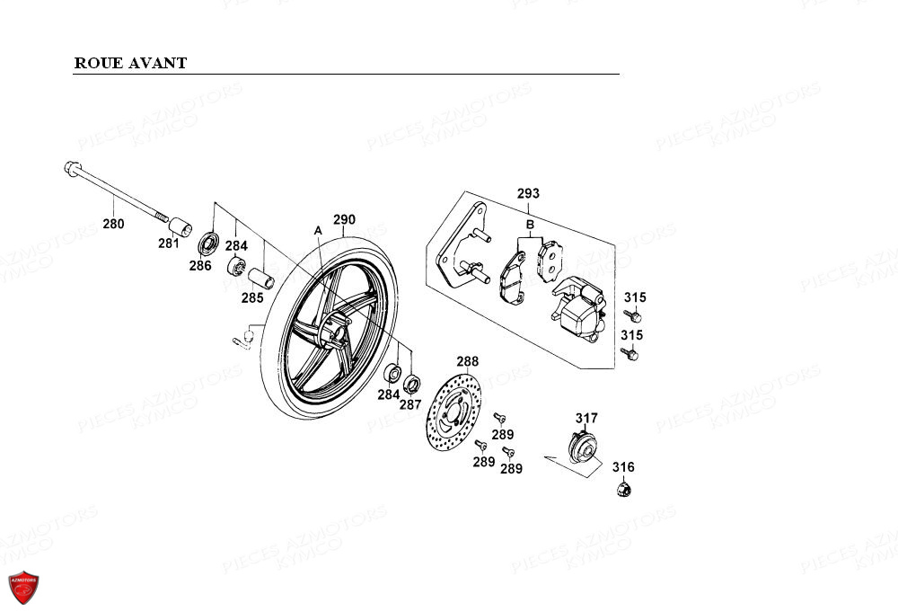 Roue Avant KYMCO Pièces Scooter Kymco PEOPLE 125 4T EURO II (BA25AB)