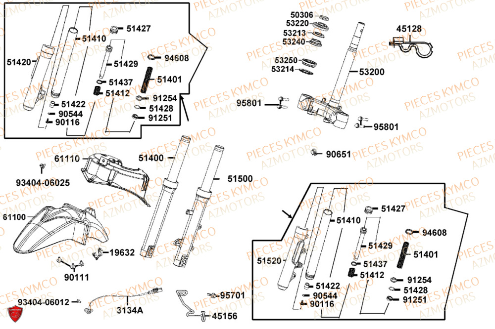 Fourche KYMCO Pièces PEOPLE 125S I ABS EURO 5+ (TF25BG)