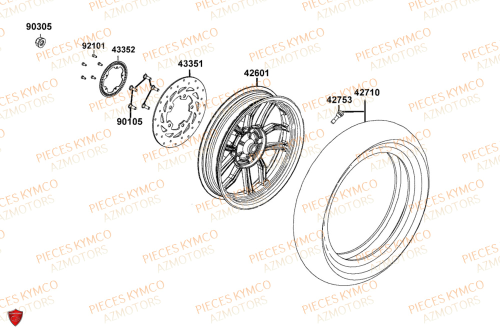 Roue Arriere KYMCO Pièces PEOPLE 125S I ABS EURO 5+ (TF25BG)