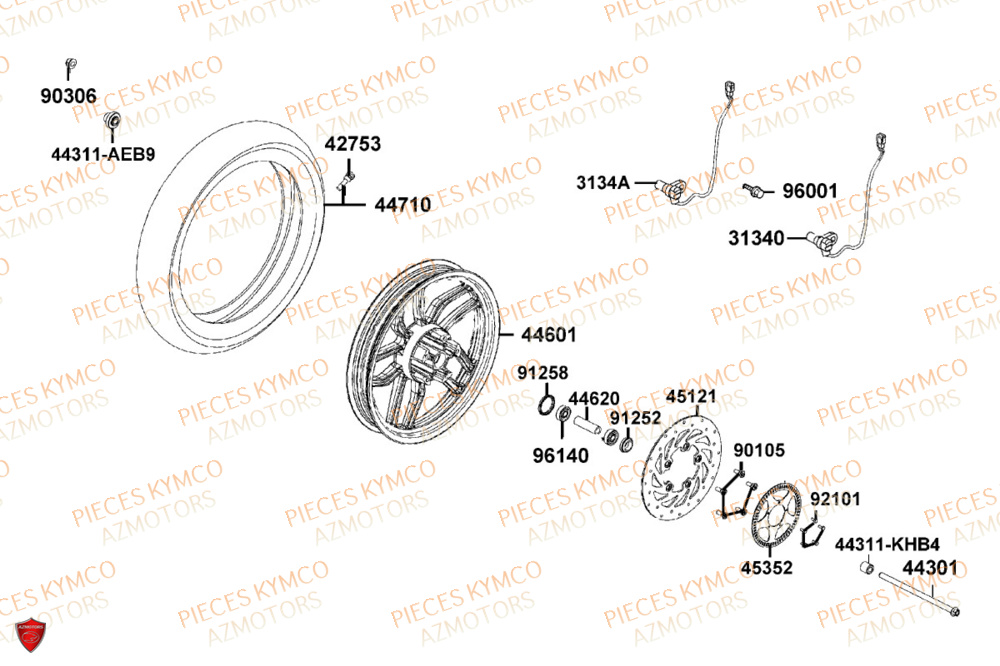 Roue Avant KYMCO Pièces PEOPLE 125S I ABS EURO 5+ (TF25BG)