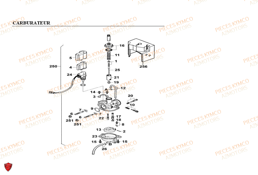 CARBURATEUR pièces KYMCO neuves Pieces PEOPLE 50cc 2T (BA10AG) pièces  détachées constructeur AZMOTORS ✓ repare a neuf au meilleur prix