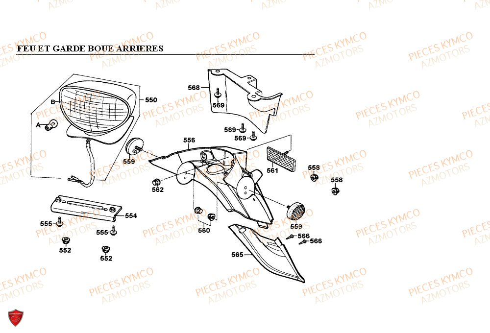 GARDE-BOUE_ARRIERE KYMCO Pièces Scooter PEOPLE 50cc 2T 