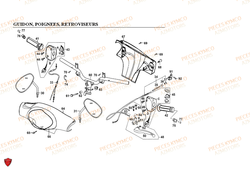 Guidon KYMCO Pieces PEOPLE 50cc 2T (BA10AG)