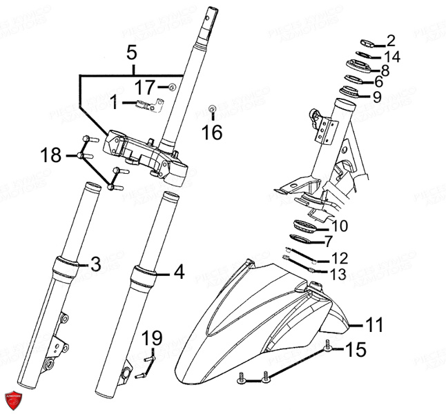 Fourche KYMCO Pièces Scooter Kymco PEOPLE GT 125I EURO III (BF25AA)