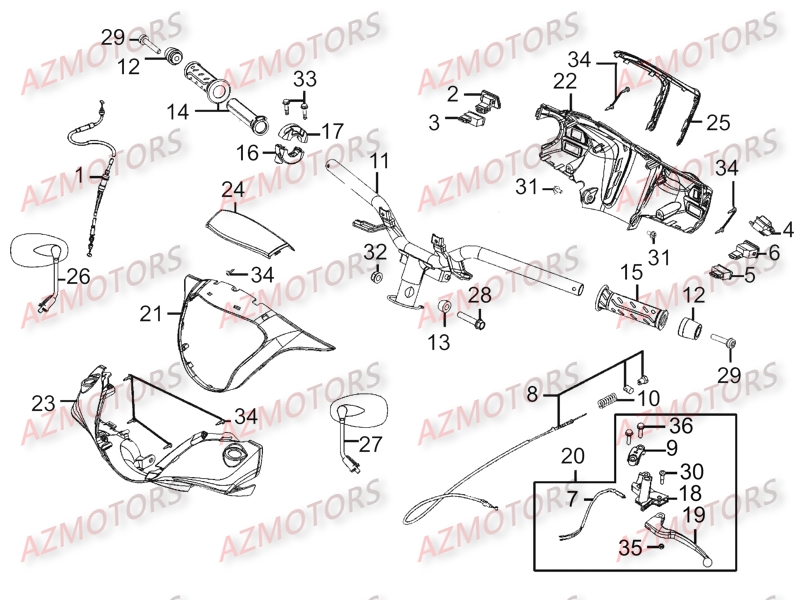 Guidon   Commandes Retroviseurs KYMCO Pièces Scooter Kymco PEOPLE ONE 125 4T EURO III