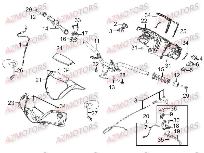 GUIDON_-_COMMANDES_RETROVISEURS KYMCO Pièces Scooter Kymco PEOPLE ONE 125 4T EURO III