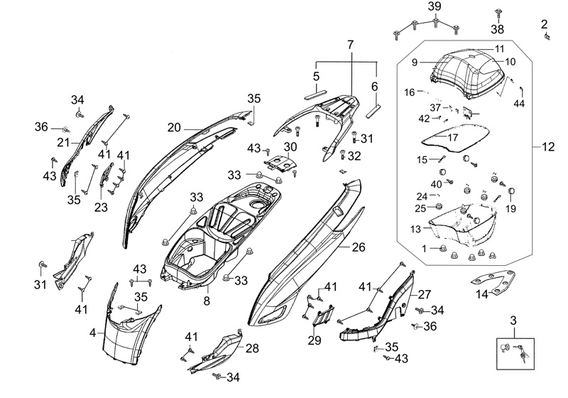 CARENAGES ARRIERE   TOP CASE AZMOTORS PEOPLE300 GT III