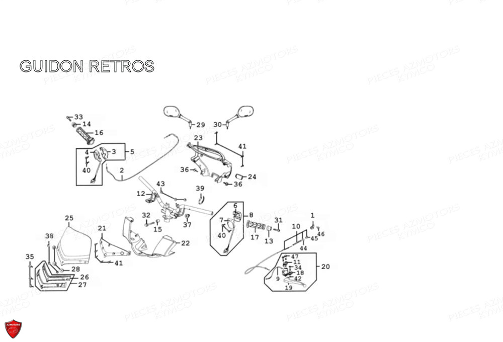 Guidon Retroviseurs KYMCO Pièces Scooter Kymco PEOPLE 125 S 4T EURO III (BA25BA)