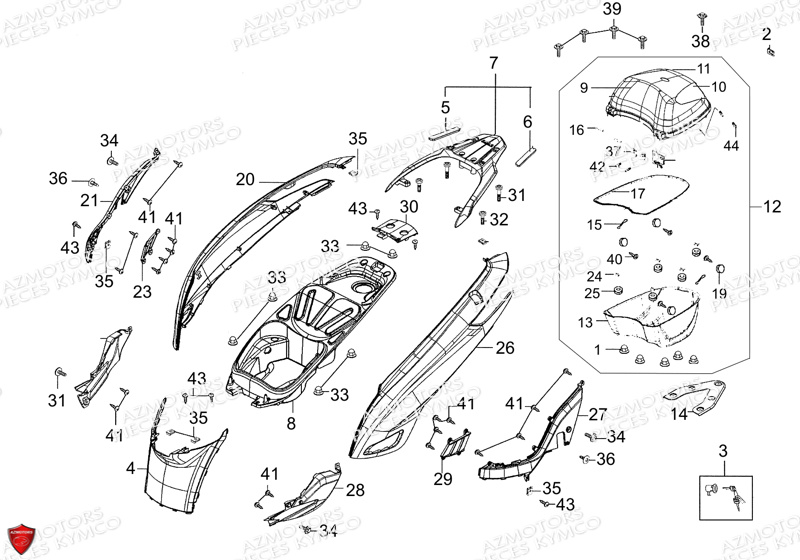 Carenages Arriere Top Case KYMCO Pièces Scooter PEOPLE GT 300I EURO III (BF60AA)
