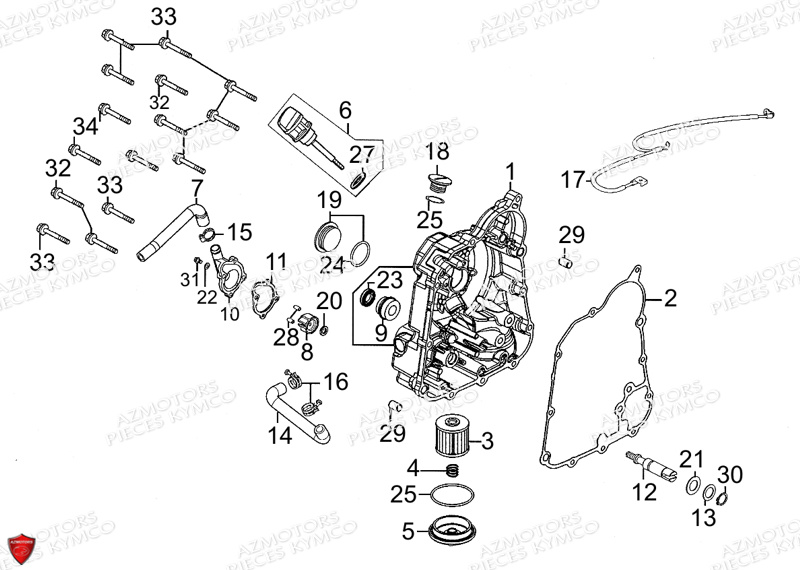 CARTER_DROIT-POMPE_A_EAU KYMCO Pièces Scooter KYMCO PEOPLE GT 300I EURO III (BF60AA)