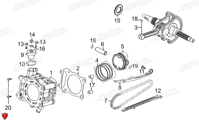 Cylindre Piston KYMCO Pièces Scooter PEOPLE GT 300I EURO III (BF60AA)
